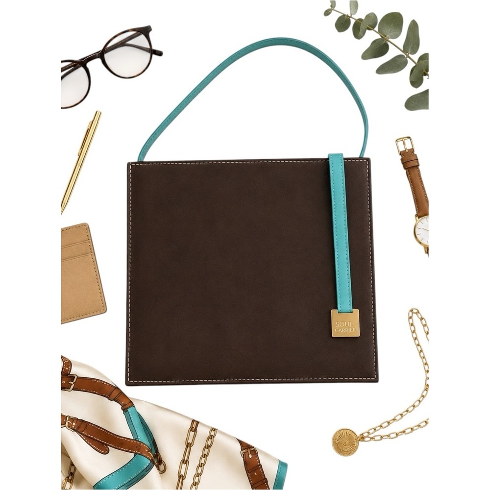 Soul Carrier Sarah Elizabeth Brown Leather Tote Turquoise Strap Artisan Handbag